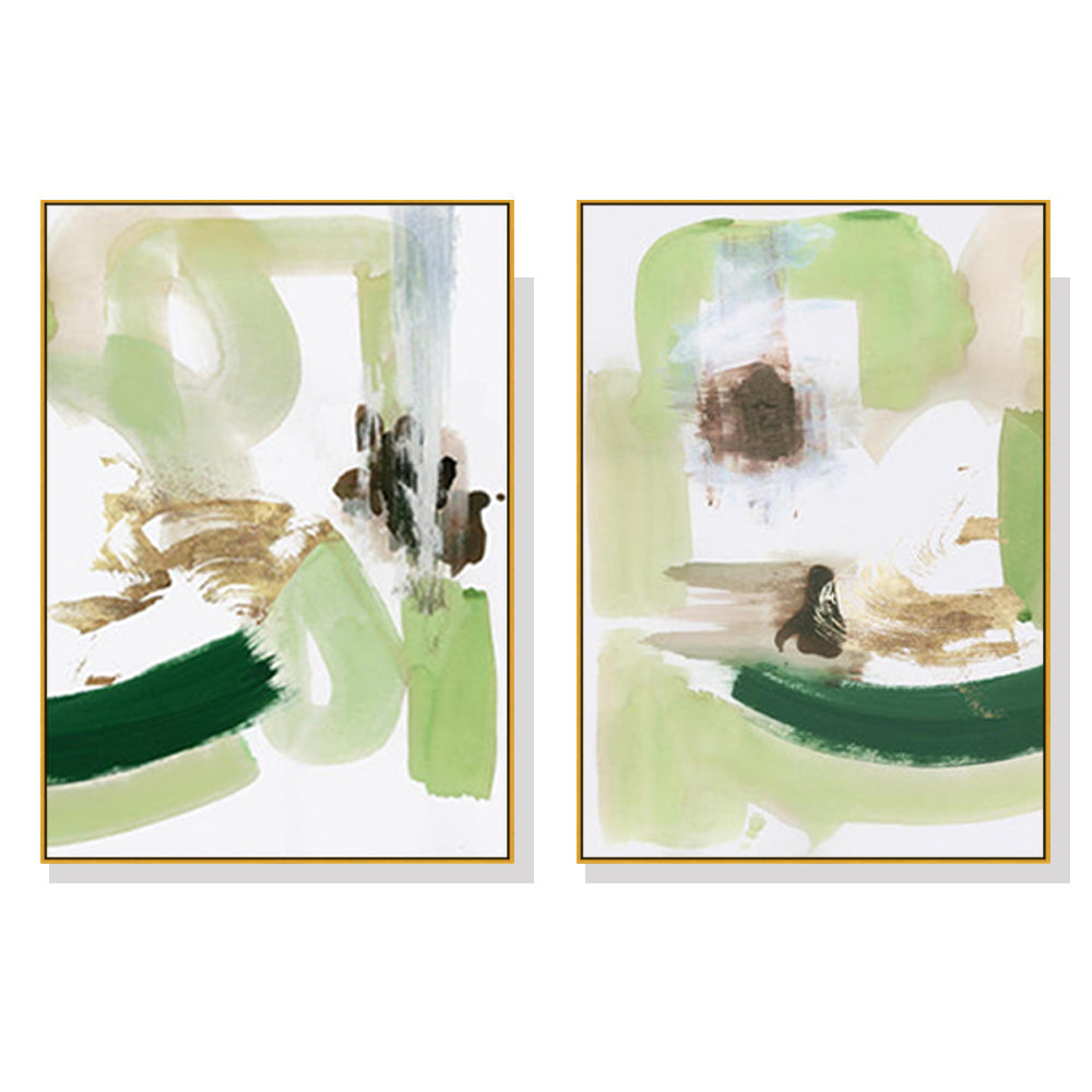 Wall Art 50Cmx70cm Abstract Green Mint 2 Sets Gold Frame Canvas