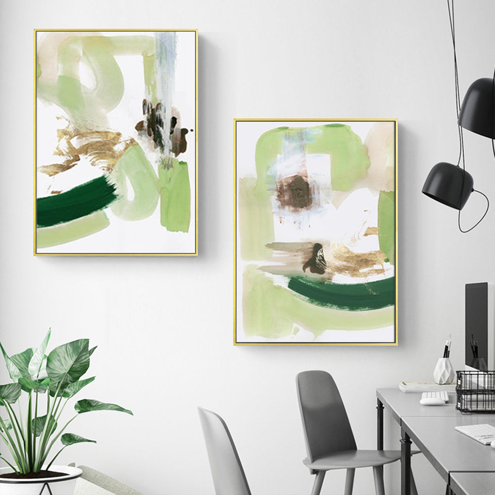 Wall Art 50Cmx70cm Abstract Green Mint 2 Sets Gold Frame Canvas