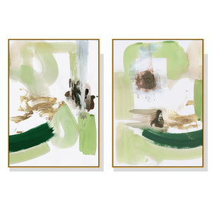 Wall Art 60Cmx90cm Abstract Green Mint 2 Sets Gold Frame Canvas