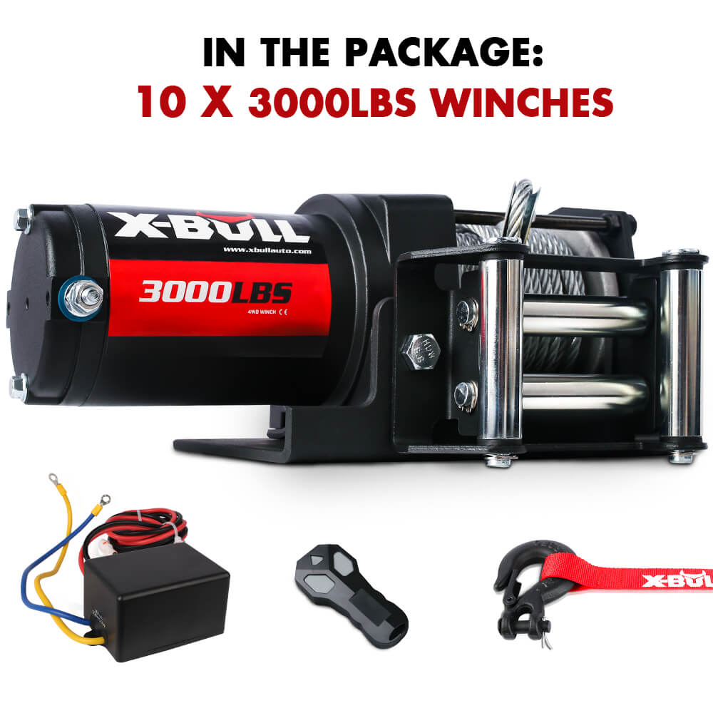 X-Bull Electric Winch 3000Lbs Steel Wire Cable 12V Boat Atv 4Wd Trailer 10 Units