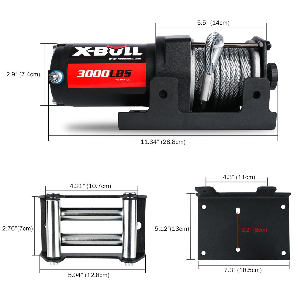 X-Bull Electric Winch 3000Lbs Steel Wire Cable 12V Boat Atv Utv Trailer Units