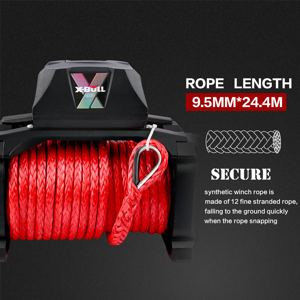 X-Bull 14500Lbs Electric Winch 12V Synthetic Rope With 4Pcs Recovery Tracks Gen3.0 Red