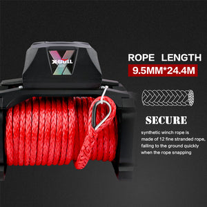 X-Bull 14500Lbs Electric Winch 12V Synthetic Rope With 4Pcs Recovery Tracks Gen3.0 Red