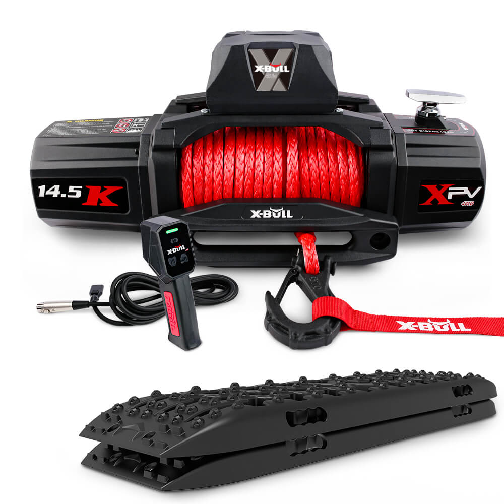 X-Bull 14500Lbs Electric Winch 12V Synthetic Rope With Recovery Tracks Gen3.0 Black