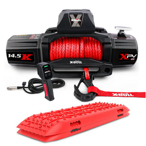 X-Bull 12V Electric Winch 14500Lbs Synthetic Rope With Recovery Tracks Gen2.0 Red