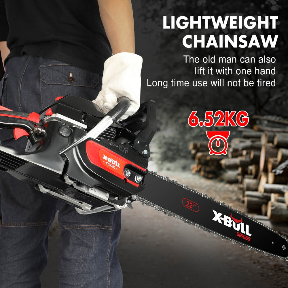 X-Bull Petrol Chainsaw Commercial 62Cc 22" Bar E-Start Tree Pruning Top Handle