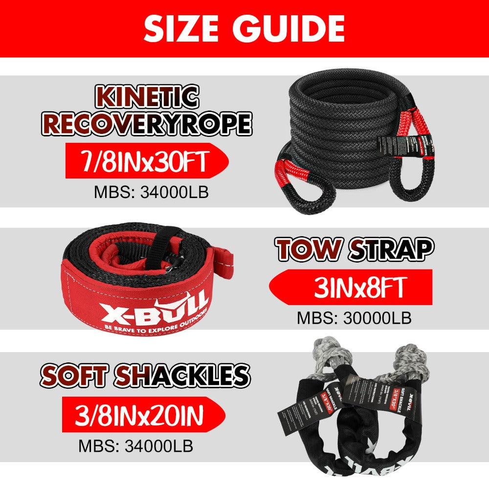 X-Bull 4Wd Recovery Kit Kinetic Rope With 12000Lbs Electric Winch 12V 4X4 Offroad