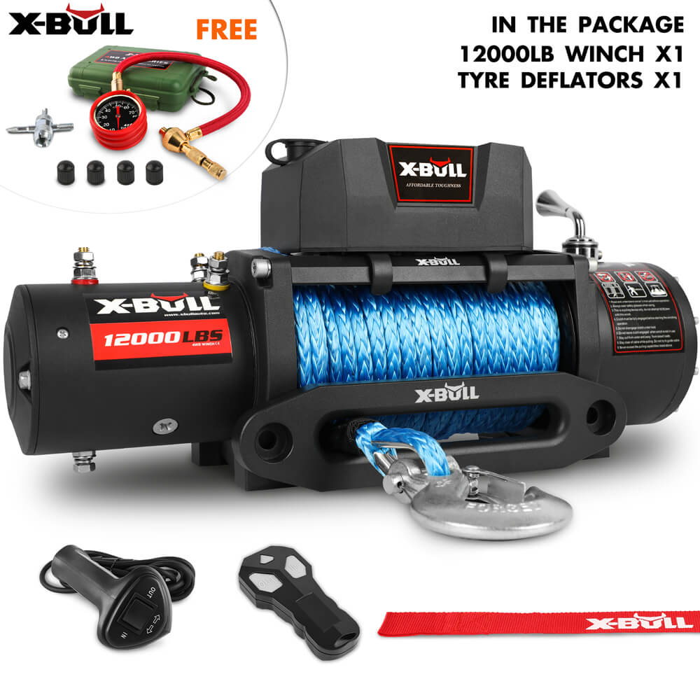 X-Bull 12V Electric Winch 12000Lbs Synthetic Rope 4Wd Jeep With Tire Deflator