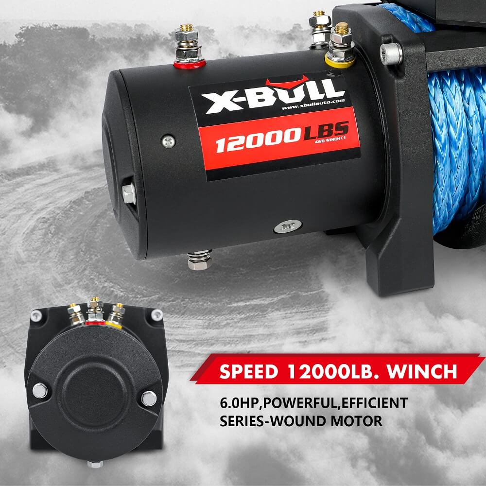 X-Bull 12V Electric Winch 12000Lbs Synthetic Rope 4Wd Jeep With Tire Deflator