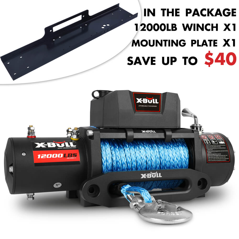 X-Bull 12000Lbs Electric Winch 12V 4X4 Synthetic Rope 4Wd Car With Mounting Plate