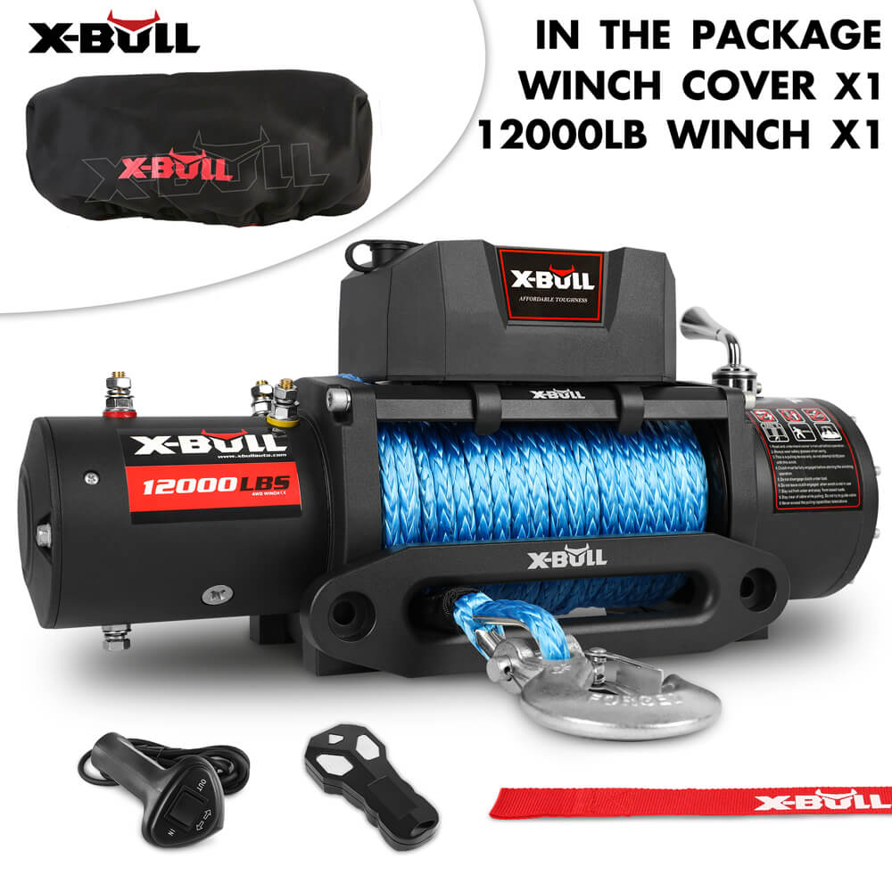 X-Bull 12V Electric Winch 12000Lbs Synthetic Rope 4Wd Jeep With Cover