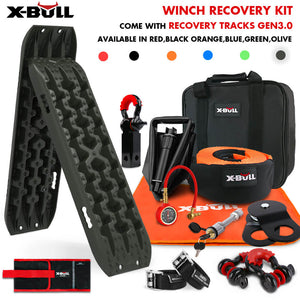 X-Bull Winch Recovery Kit With Tracks Boards Gen 3.0 Snatch Strap Off Road 4Wd Olive