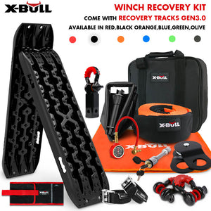 X-Bull Winch Recovery Kit With Tracks Boards Gen 3.0 Snatch Strap Off Road 4Wd Black