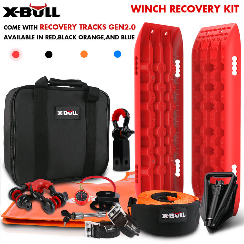 X-Bull Winch Recovery Kit Snatch Strap Off Road 4Wd With Tracks Gen 2.0 Boards Red