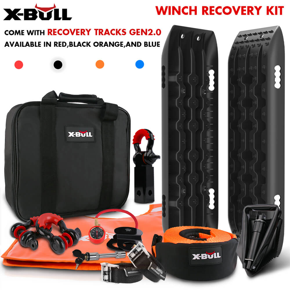 X-Bull Winch Recovery Kit Snatch Strap Off Road 4Wd With Tracks Gen 2.0 Boards Black