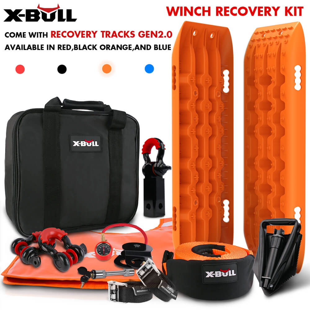 X-Bull Winch Recovery Kit Snatch Strap Off Road 4Wd With Tracks Gen 2.0 Boards Orange