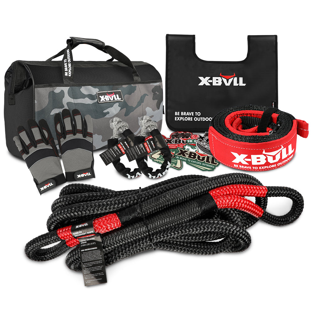 X-Bull Recovery Rope Kit Snatch Strap Soft Shackles Hitch Receiver Kinetic Tire Deflator