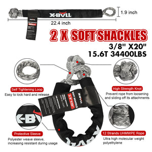 X-Bull Recovery Rope Kit Snatch Strap Soft Shackles Hitch Receiver Kinetic Tire Deflator