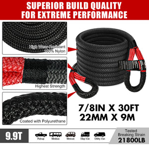 X-Bull 4X4 Recovery Kit Kinetic Rope Snatch Strap / 2Pcs Tracks 4Wd Gen3.0 Red