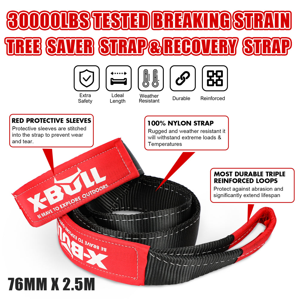 X-Bull 4X4 Recovery Kit Kinetic Rope Snatch Strap / 2Pcs Tracks 4Wd Gen3.0 Red