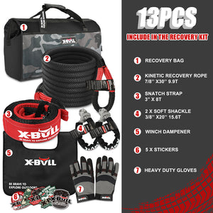 X-Bull Kinetic Recovery Rope Kit Snatch Strap Soft Shackles Hitch Receiver 4Wd 4X4