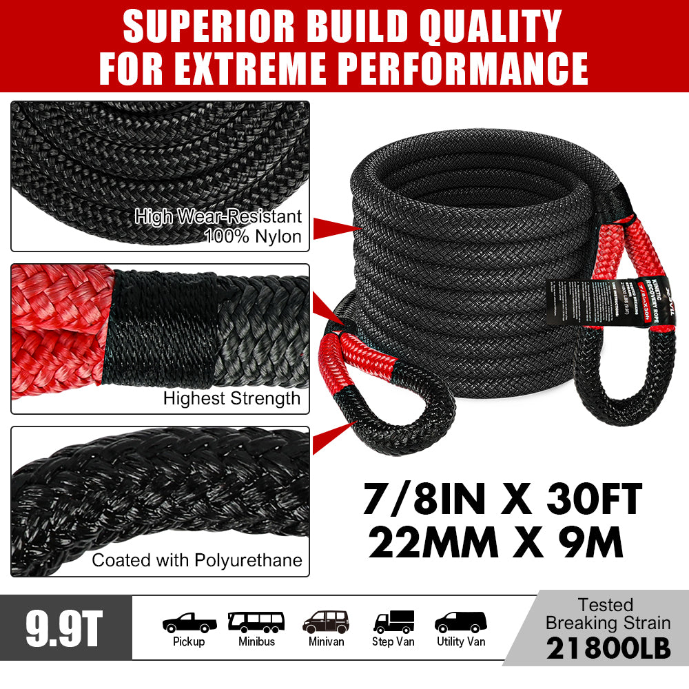 X-Bull Kinetic Recovery Rope Kit Snatch Strap Soft Shackles Hitch Receiver 4Wd 4X4