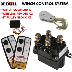 X-Bull Winch Solenoid Relay 12V 500A Controller Twin Wireless Remote 4T Block Pulley