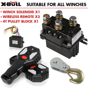 X-Bull Winch Solenoid Relay Wiring Controller 500A 12V And 150Ft Wireless Remote 4T Block Pulley