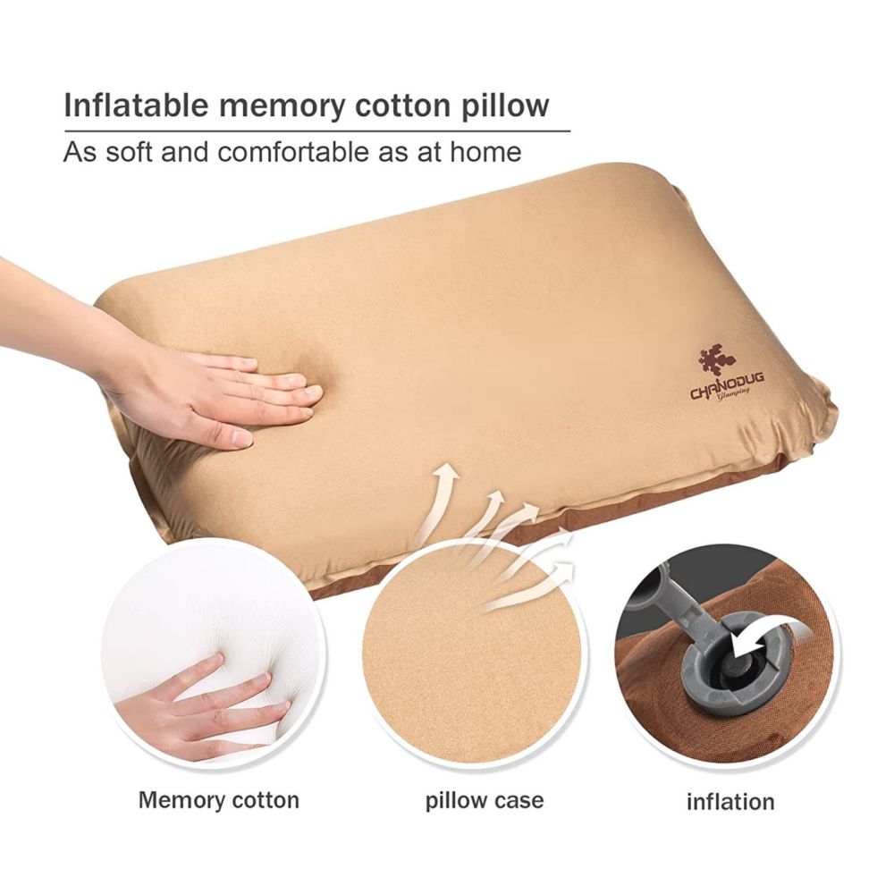 Self Inflating Camping Pillow With Ergonomic 3D Support - Gold