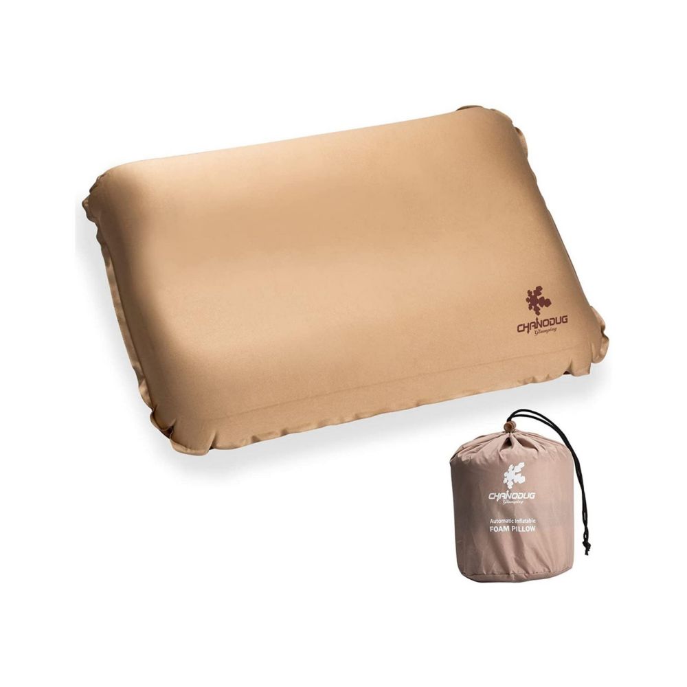 Self Inflating Camping Pillow With Ergonomic 3D Support - Gold