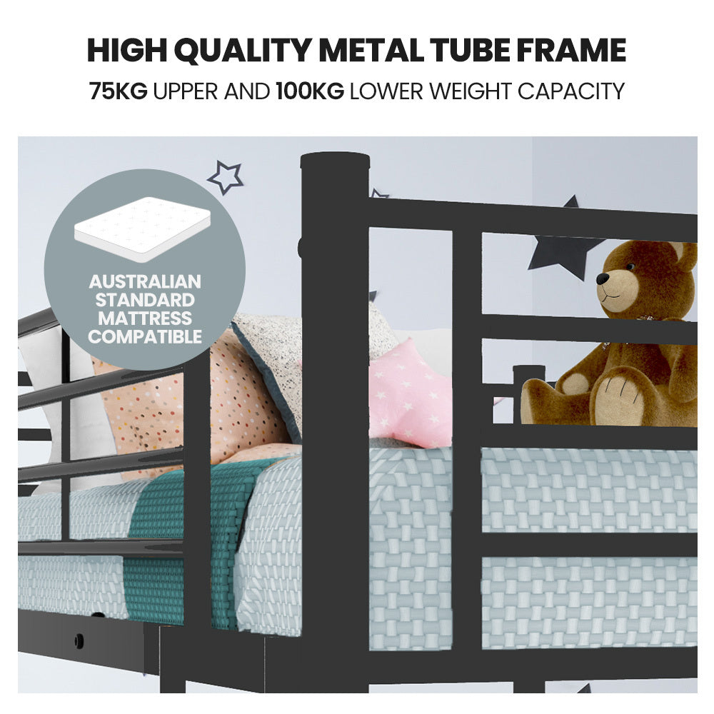 Slumber 2In1 Single Metal Bunk Bed Frame, With Modular Design, Dark Matte Grey