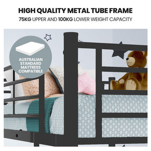 Slumber 2In1 Single Metal Bunk Bed Frame, With Modular Design, Dark Matte Grey