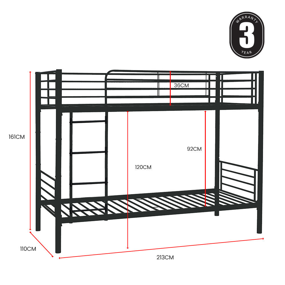 Slumber 2In1 Single Metal Bunk Bed Frame, With Modular Design, Dark Matte Grey