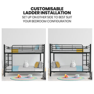 Slumber 2In1 Single Metal Bunk Bed Frame, With Modular Design, Dark Matte Grey