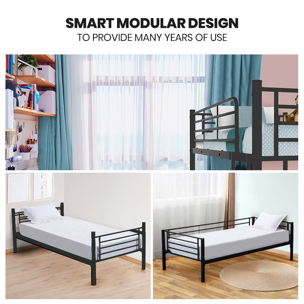 Slumber 2In1 Single Metal Bunk Bed Frame, With Modular Design, Dark Matte Grey