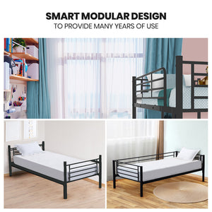 Slumber 2In1 Single Metal Bunk Bed Frame, With Modular Design, Dark Matte Grey