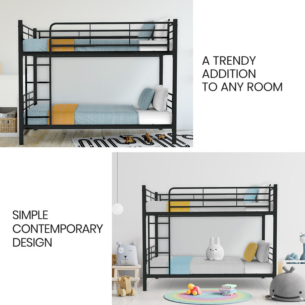 Slumber 2In1 Single Metal Bunk Bed Frame With Modular Design Dark Matte Grey