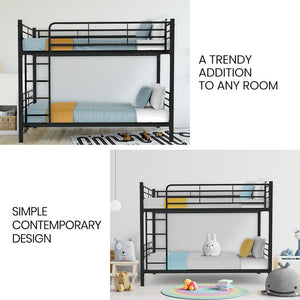 Slumber 2In1 Single Metal Bunk Bed Frame With Modular Design Dark Matte Grey