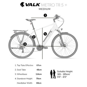 Valk Electric Bike Metro Tr 5 + Hybrid Ebike Alloy Up To 85Km W/ Battery 36V, Medium, White