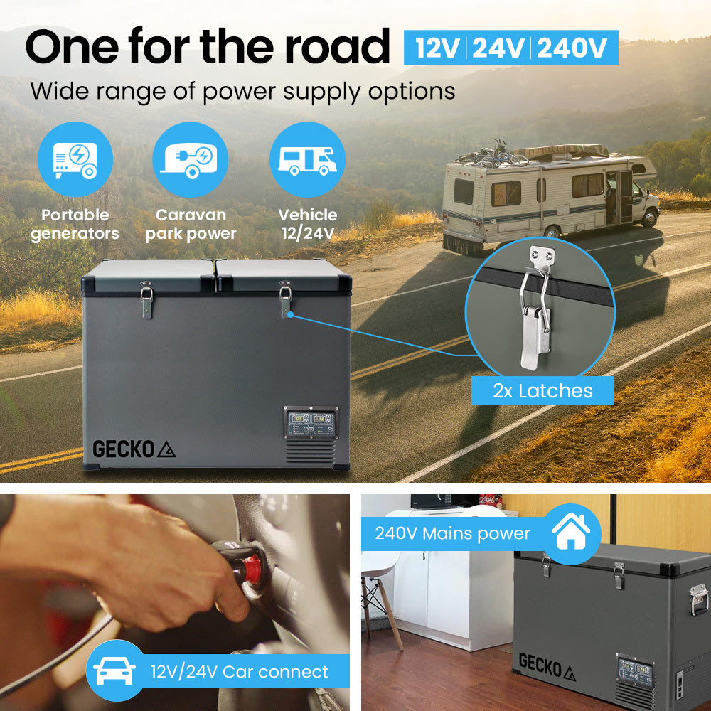 Gecko 92L Dual Zone Portable Fridge / Freezer Secop Compressor For Camping Car