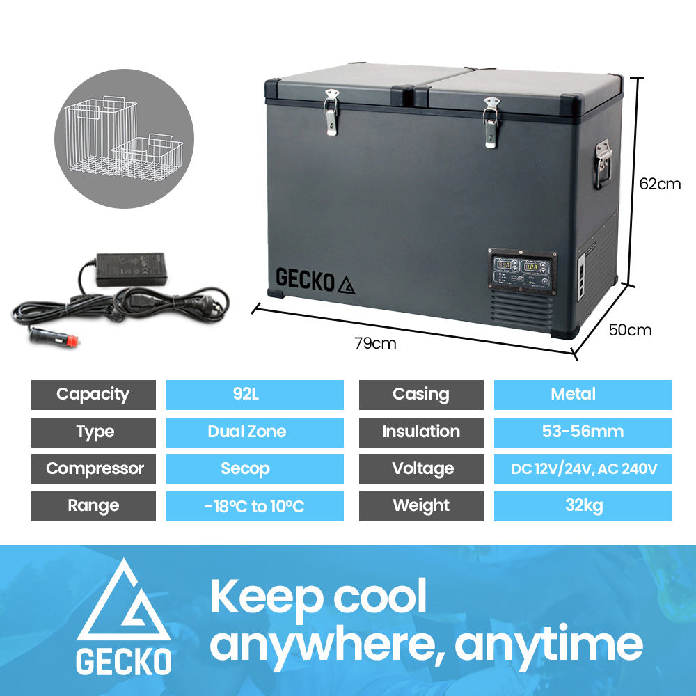 Gecko 92L Dual Zone Portable Fridge / Freezer Secop Compressor For Camping Car