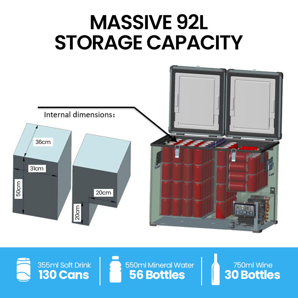 Gecko 92L Dual Zone Portable Fridge / Freezer Secop Compressor For Camping Car