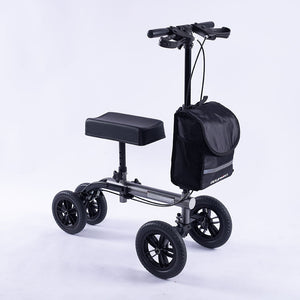 Equipmed Knee Scooter Walker, 10 Inch Tyres Dual Brakes Bag - Broken Leg Ankle Foot Mobility Crutches Alternative Titani