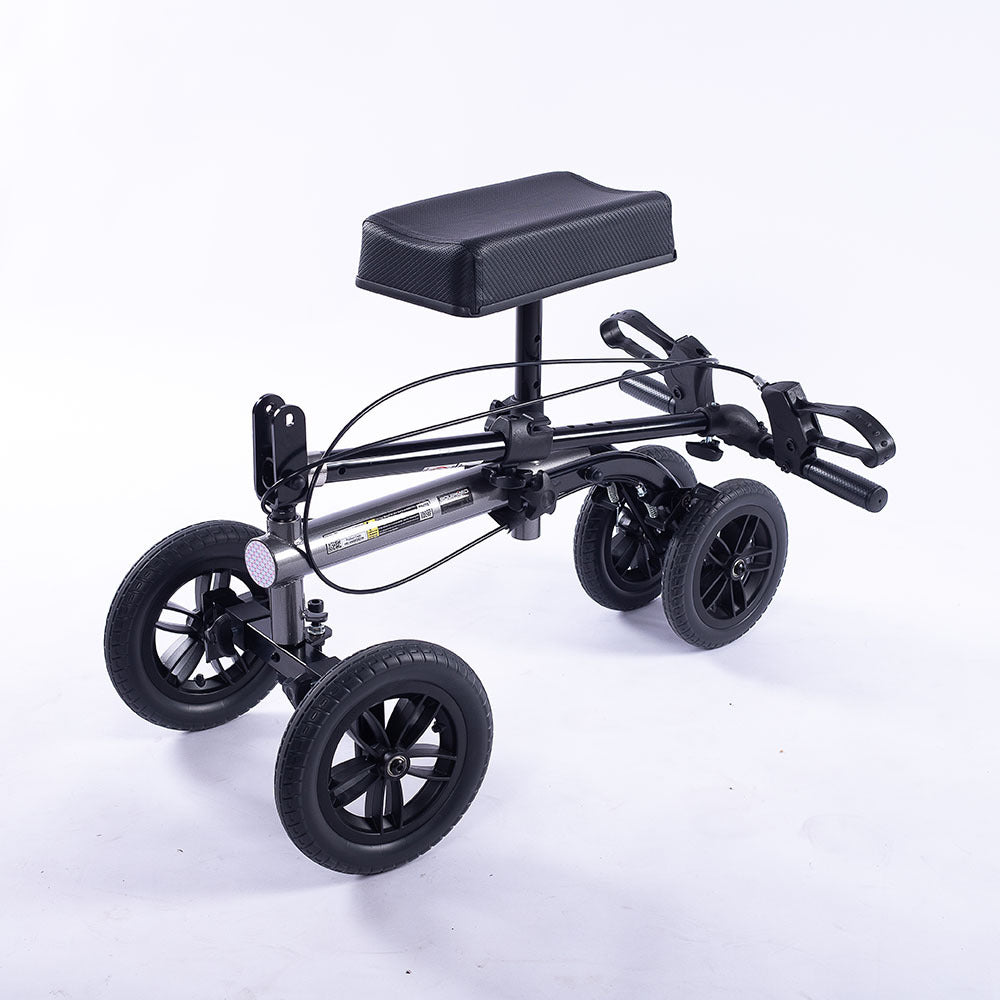 Equipmed Knee Scooter Walker, 10 Inch Tyres Dual Brakes Bag - Broken Leg Ankle Foot Mobility Crutches Alternative Titani