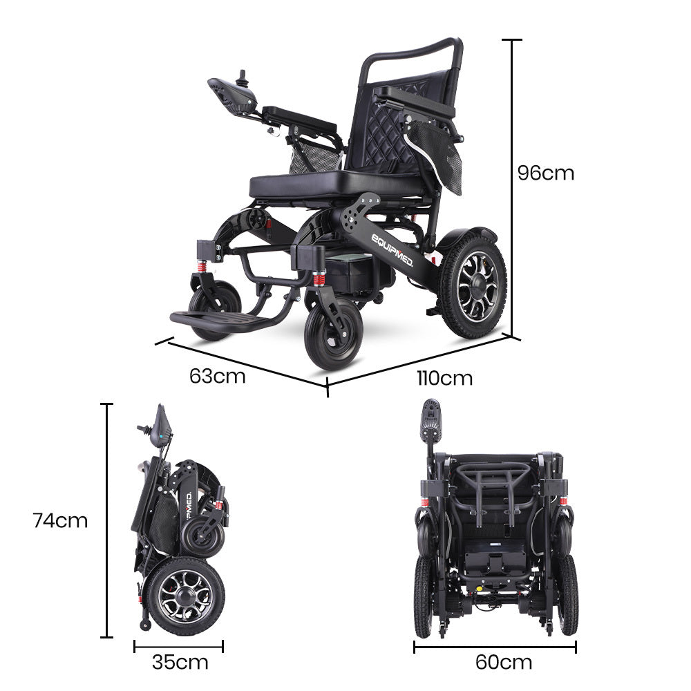 Equipmed Electric Folding Wheelchair, Folding, Long Range, Aluminium Frame, Lithium Battery, Black