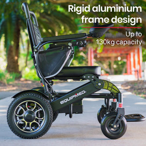 Equipmed Electric Folding Wheelchair, Folding, Long Range, Aluminium Frame, Lithium Battery, Black