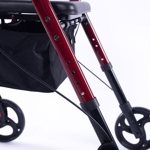 Equipmed 4 Wheel Lightweight Rollator Walker, Aluminium Frame, Seat, Carry Bag, For Seniors, Red