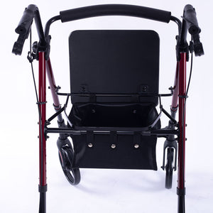 Equipmed 4 Wheel Lightweight Rollator Walker, Aluminium Frame, Seat, Carry Bag, For Seniors, Red