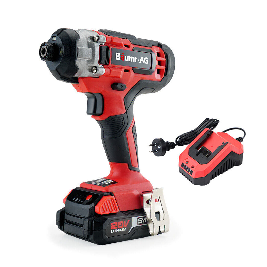 Baumr-Ag 20V Cordless Impact Driver Lithium Screwdriver Kit W/ Battery Charger