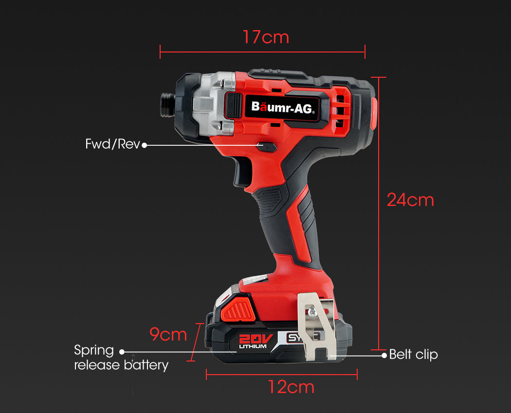 Baumr-Ag 20V Cordless Impact Driver Lithium Screwdriver Kit W/ Battery Charger